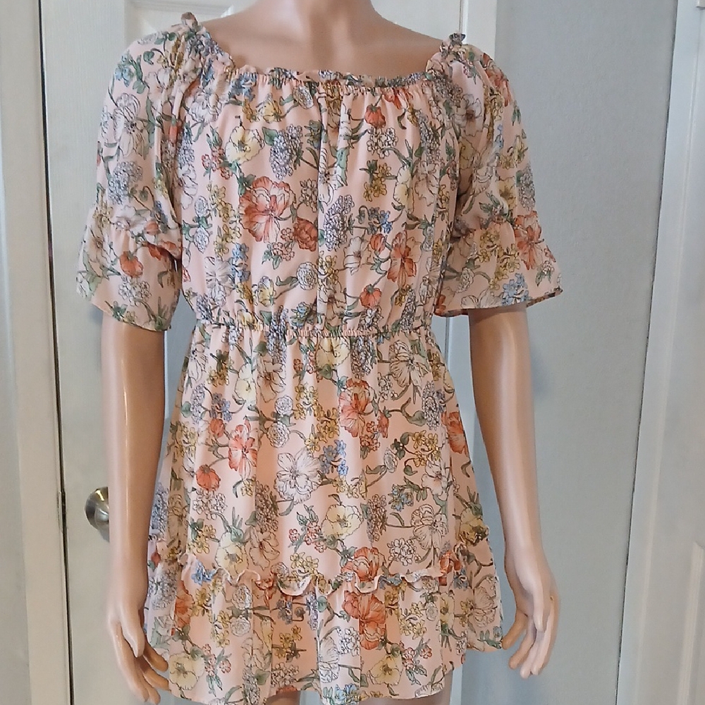 Forever 21 Floral Ruffle Blouse - Pink and Orange